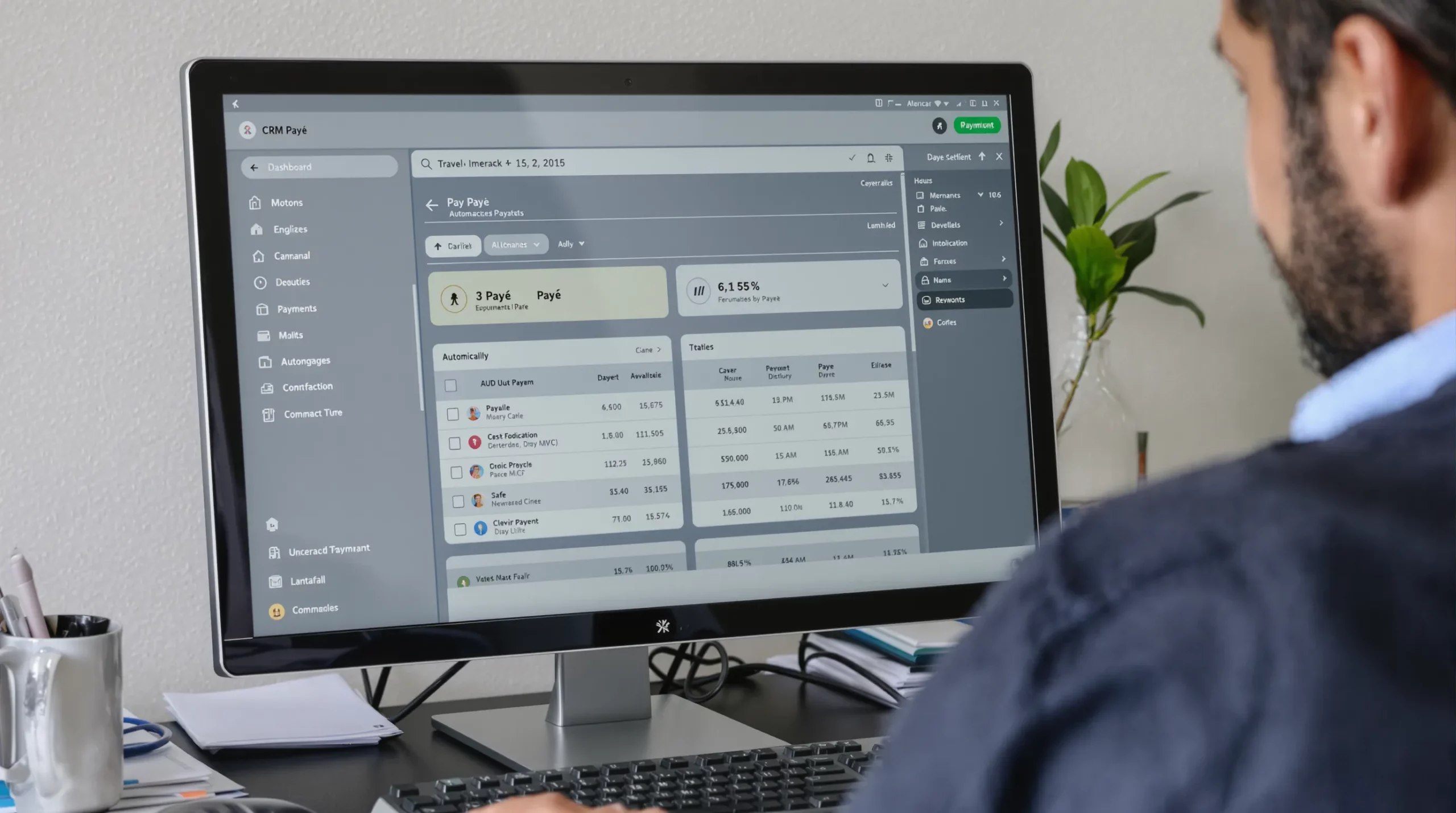 Un gestionnaire d'agence de voyage consulte son tableau de bord CRM où l'on voit apparaître automatiquement l'état
